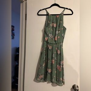 Green floral mini dress